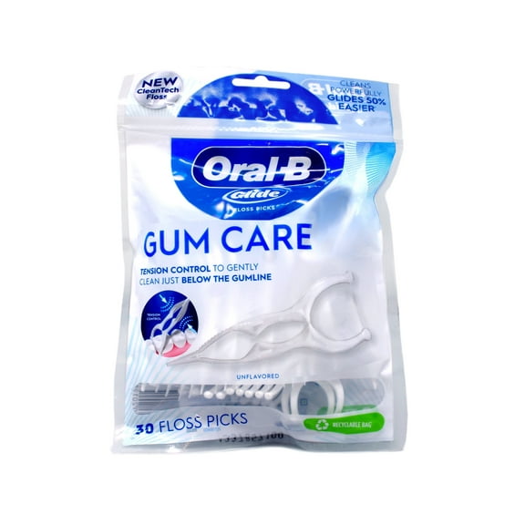 Oral-B Glide Gum Care Dental Floss Picks, Good for Back Teeth, 30 Ct