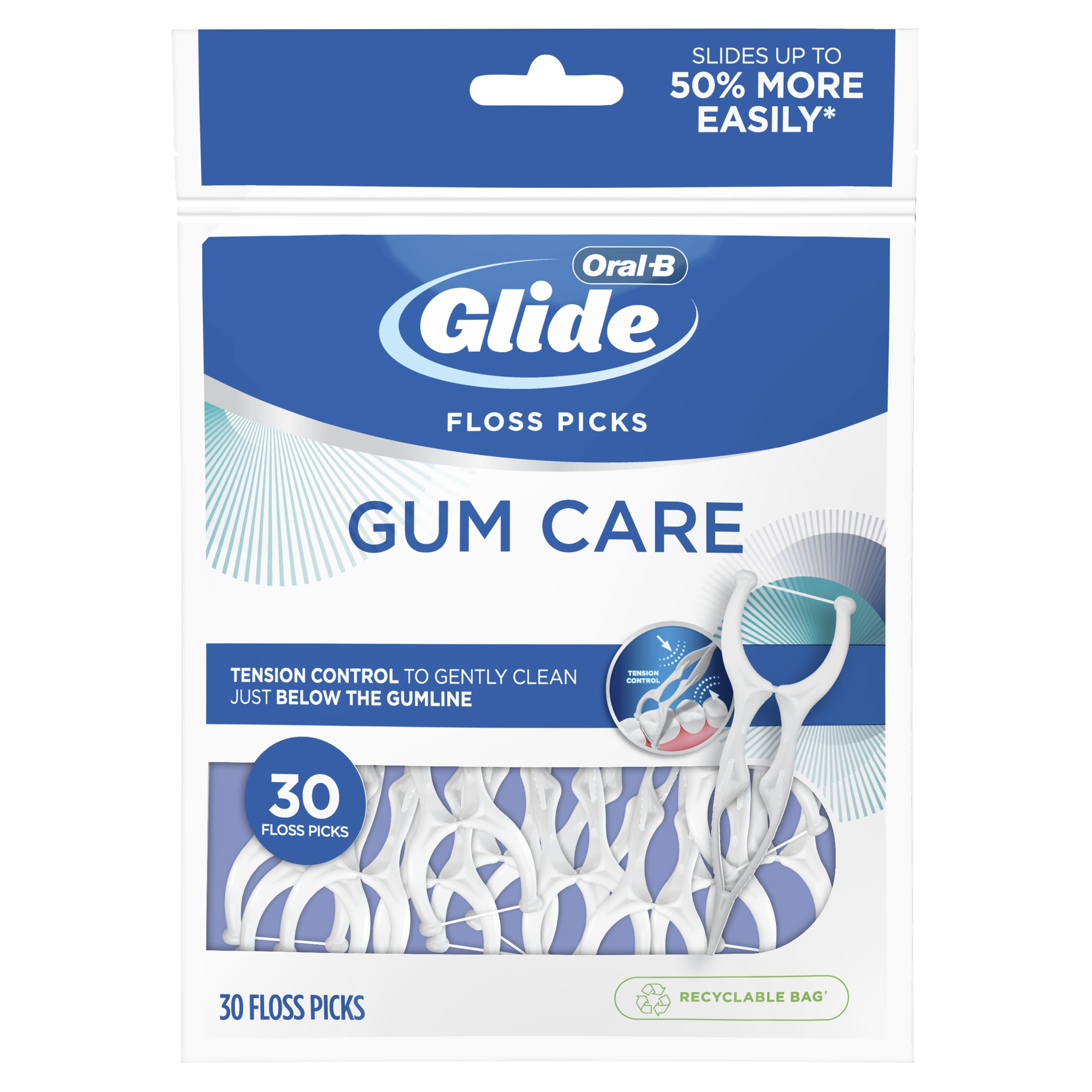 Glide Gum Care Dental Floss Picks, for Back Teeth, 30 Walmart.com