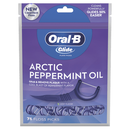 Oral-B Glide Peppermint Dental Floss Picks with Arctic Peppermint Oil Flavor, 75 Picks