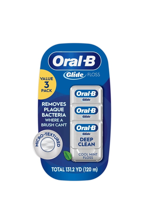 Oral‑B Floss, Glide Pro‑Health Deep Clean Waxed Dental Floss, Cool Mint, 40m, 3 Pack