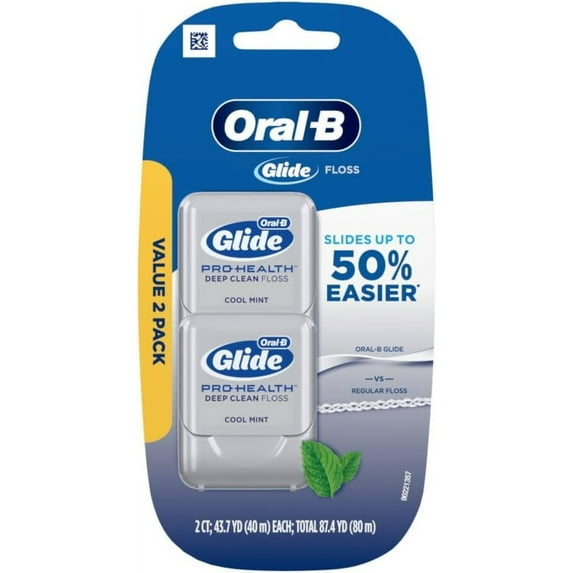Oral-B Glide Pro-Health Dental Floss, Deep Clean Cool Mint Flavor, 40 M, 2 Count