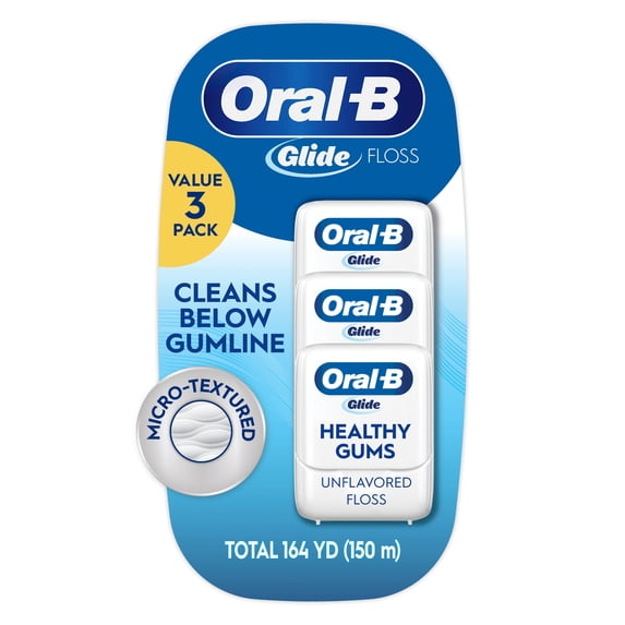 Oral-B Glide Healthy Gums Unflavored Dental Floss, Value 3 Pack (50m Each)