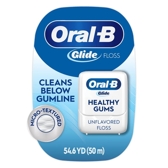 Oral-B Floss, Glide Healthy Gums Unflavored Dental Floss, Smooth, Strong, Shred Resistant 50m