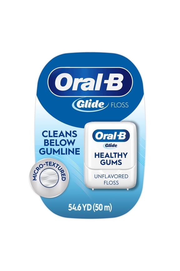 Floss, Glide Healthy Gums Unflavored Dental Floss, Smooth, Strong, Shred Resistant 50m