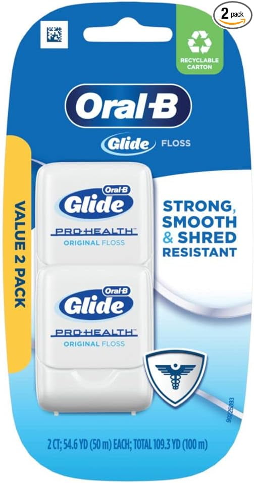 Oral-B Glide Pro-Health Original Dental Floss, Smooth, Strong, Shred Resistant, Value 2 Pack (50m)