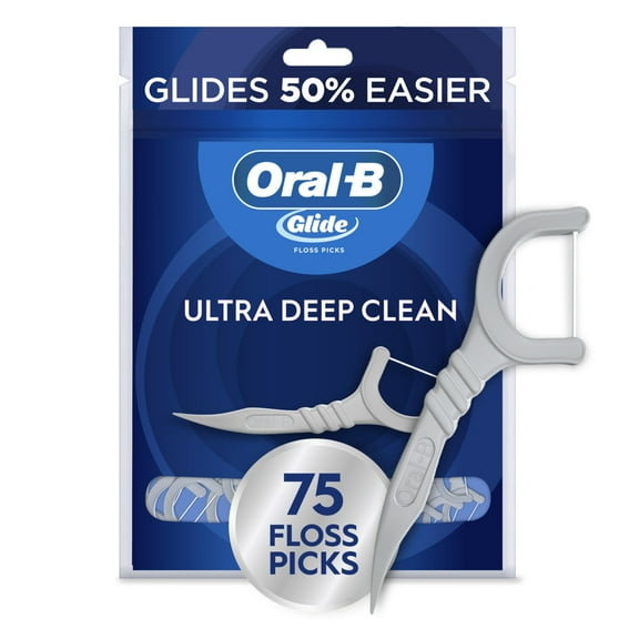 Oral-B Glide Ultra Deep Clean Floss Picks, Removes Food and Plaque, Cool Mint Flavor, 75 Floss Picks
