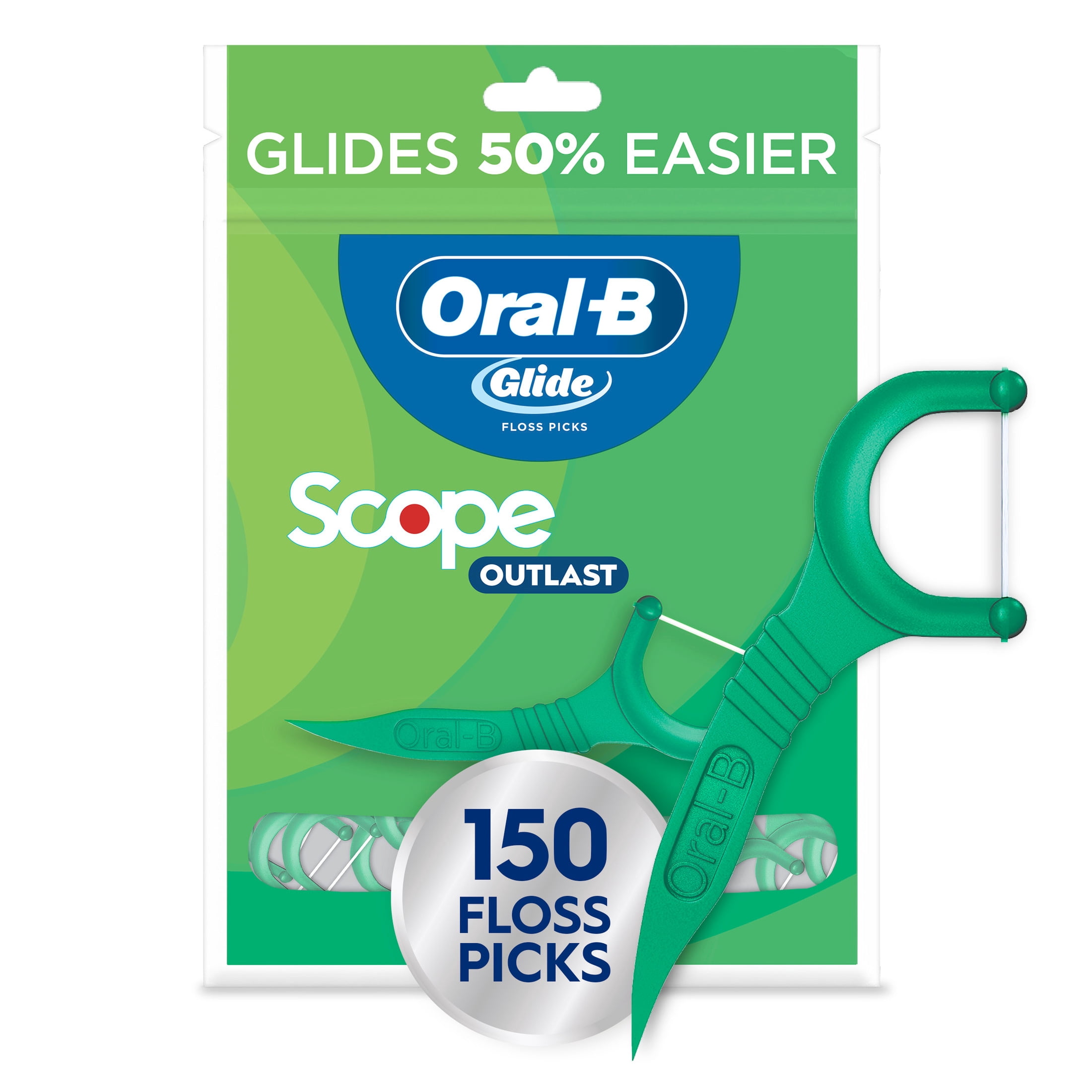 OralB Floss, Glide Mint Floss Picks with Scope, 150 Count