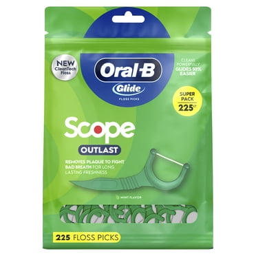 Oral-B Glide with Scope Outlast Dental Floss Picks, Mint Flavored Floss Sticks, 225 Picks