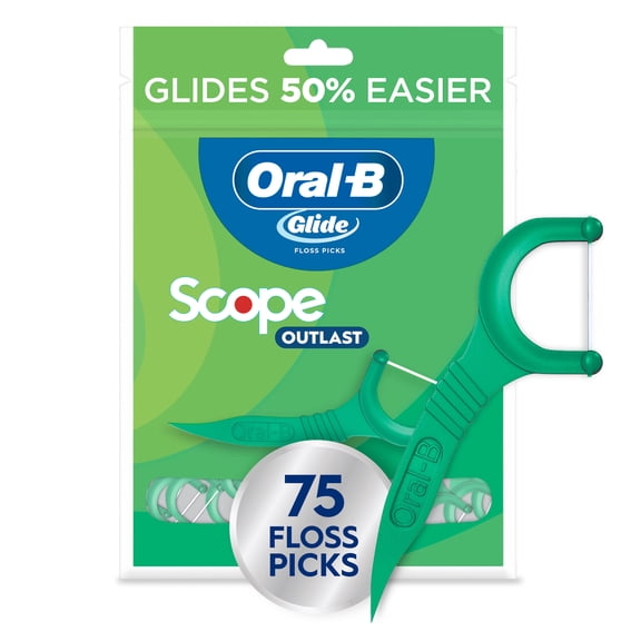 Oral-B Floss, Glide Mint Dental Floss Picks with Long Lasting Scope Flavor, 75 Picks