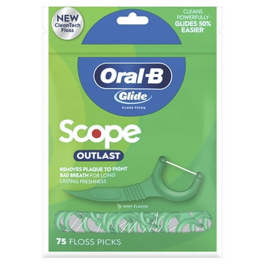 Oral-B Glide with Scope Outlast Dental Floss Picks, Mint Flavored Floss Sticks, 75 Picks