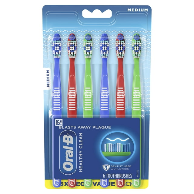 Oral-B Healthy Clean Manual Toothbrush, Medium, Various Colors, 6 Ct