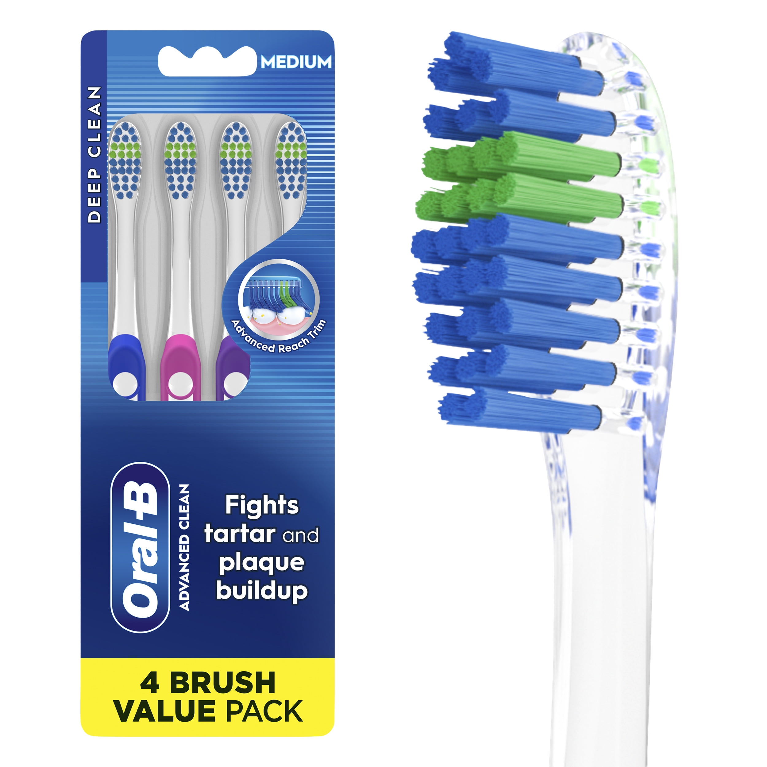 Oral-B Indicator Color Collection Manual Toothbrush, Medium, 4 Count, for Adults and Children 3+