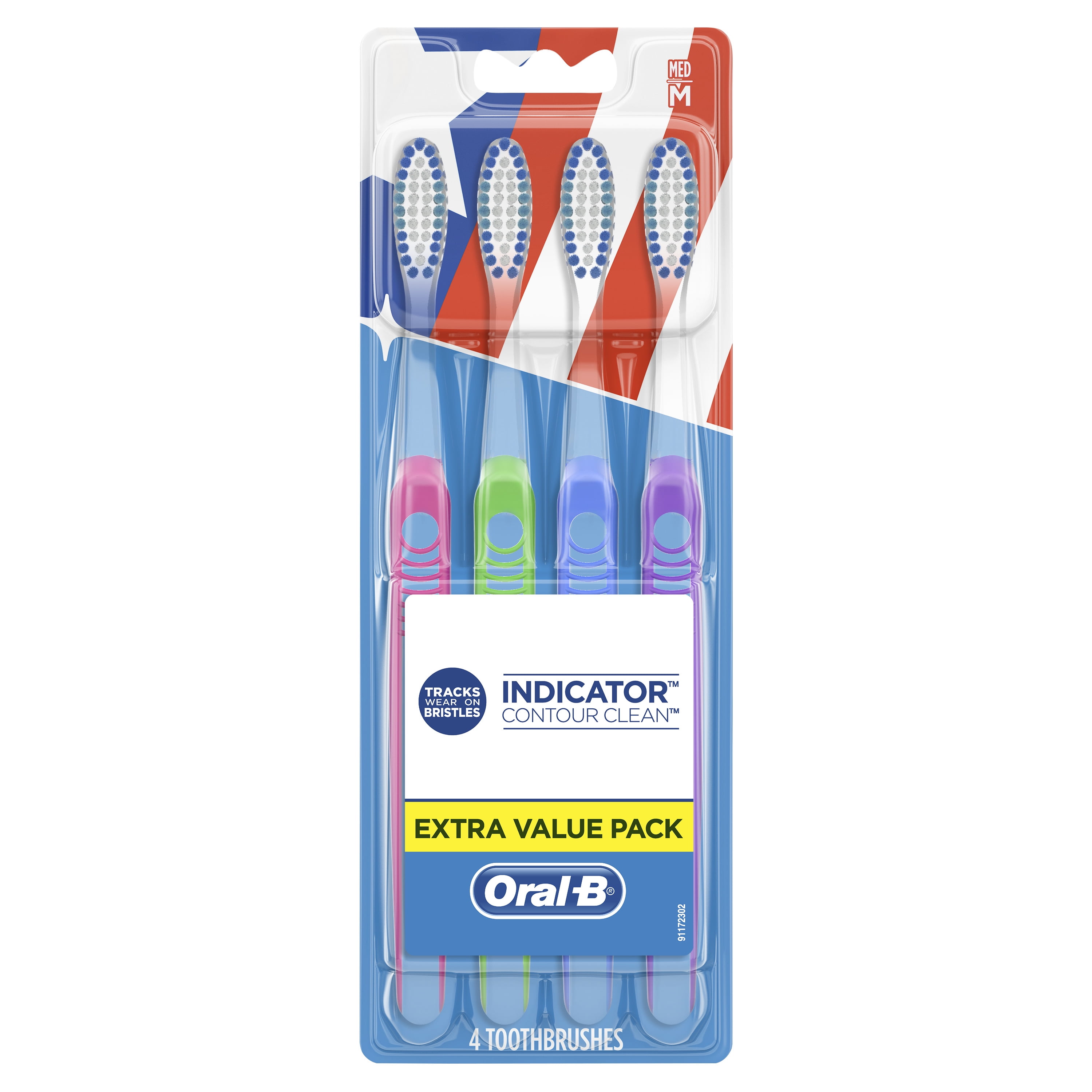 Oral B Indicator Toothbrushes, Medium, Extra Value Pack - 4 toothbrushes