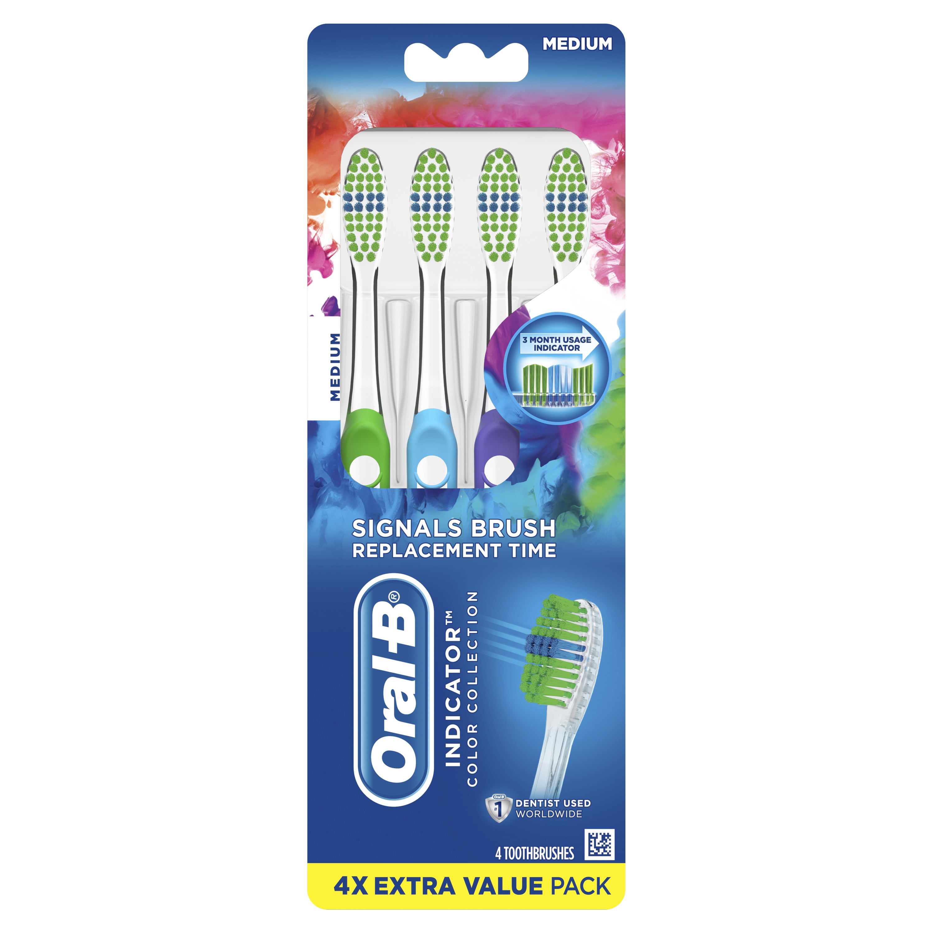 OralB Indicator Color Collection Manual Toothbrush, Medium, 4 Count