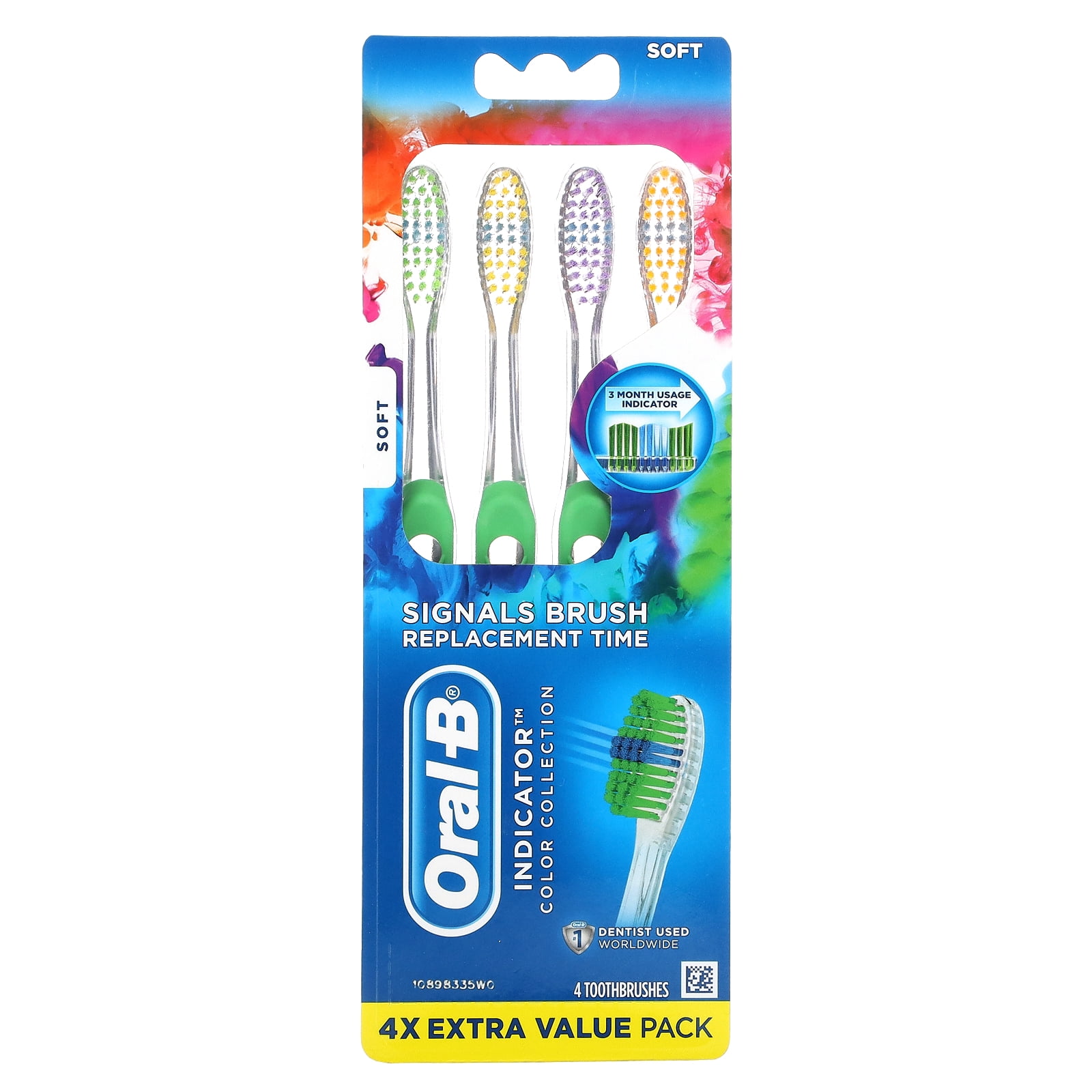 OralB, Indicator, Color Collection Toothbrushes, Soft, 4 Toothbrushes