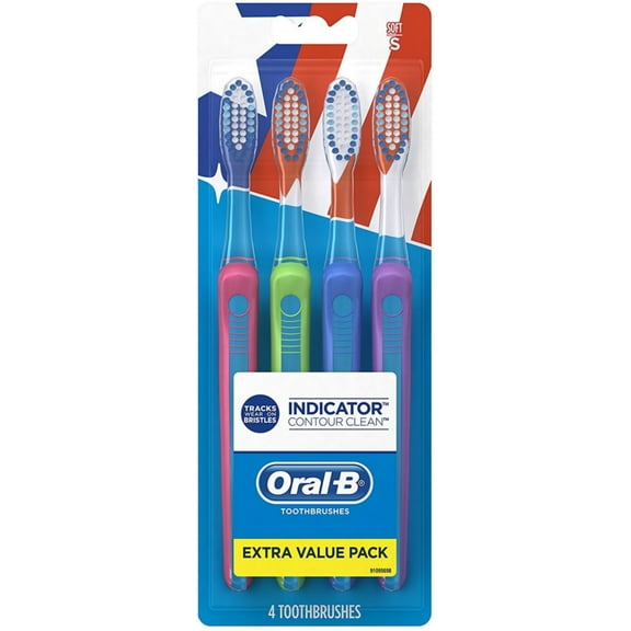 Oral-B Indicator Contour Clean Soft Bristle Manual Toothbrush 4 ea (Pack of 2)