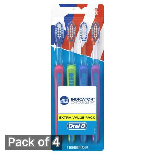 Oral-B Indicator Contour Clean Soft Bristle Manual Toothbrush (Pack of 4)