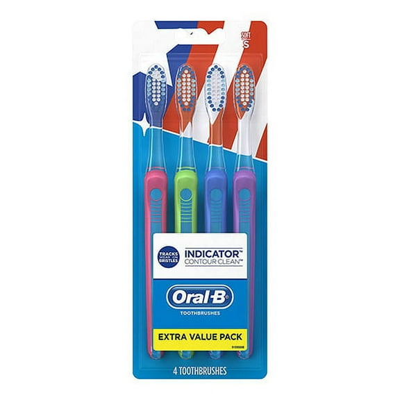 Oral-B Indicator Contour Clean Toothbrush, Soft Bristles, 4 Ea