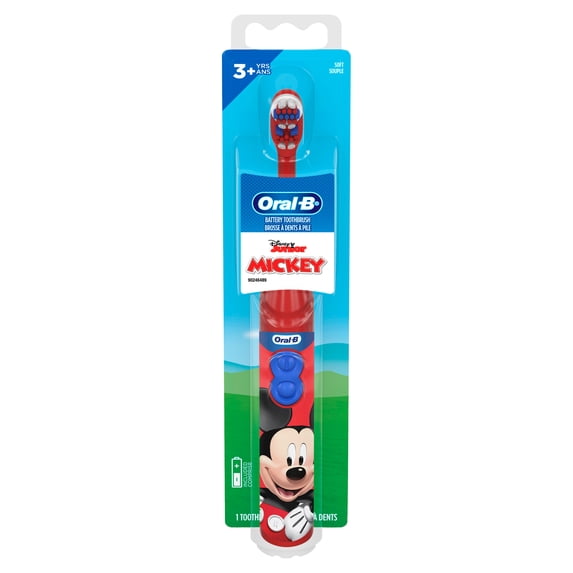 Oral-B Kids Toothbrush, Battery Toothbrush featuring Disney's Mickey Mouse, Soft Bristles, for Kids 3+