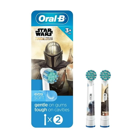 Oral-B Kids Extra Soft Replacement Brush Heads 2 Ct | Featuring STAR WARS THE MANDALORIAN | Gentle on Children's Teeth and Gums | Oral B Replacement Heads Extra Soft Bristles