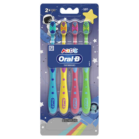 Oral-B Kids Toothbrush with Space Designs, Extra Soft Bristles, 4 Pack, for Children Ages 2+