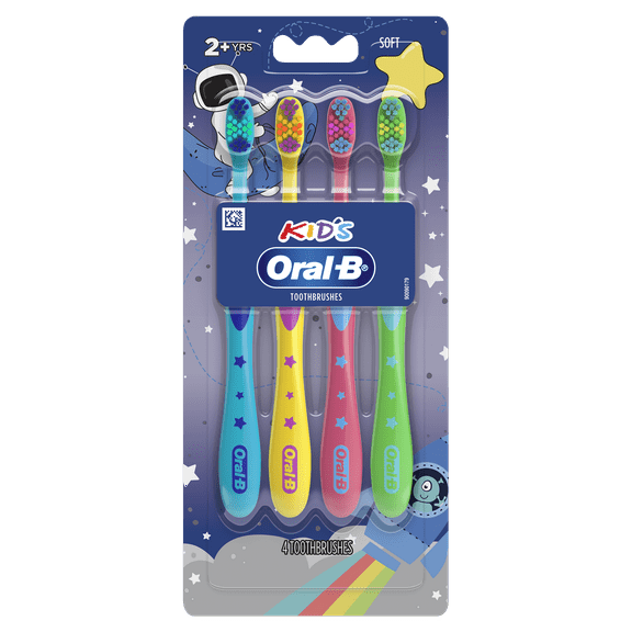 Oral-B Kids Toothbrush with Space Designs, Extra Soft Bristles, 4 Pack, for Children Ages 2+