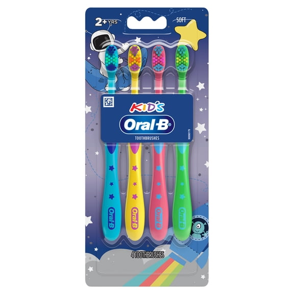 Oral-B Kids Toothbrush with Space Designs, Extra Soft Bristles, 4 Pack, for Children Ages 2+