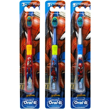 Oral-B Marvel Spider-Man Toothbrush, 3+ YRS, Extra Soft (Colors & Characters Very) - Pack of 3