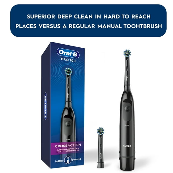 Oral-B Pro 100 CrossAction Battery Powered Toothbrush, 1 Count, Adults and Children 3+