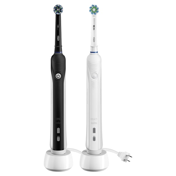 Oral-B Toothbrush, Pro 1000 CrossAction Rechargeable Electric Toothbrush Pack, Black and White, 2 Count