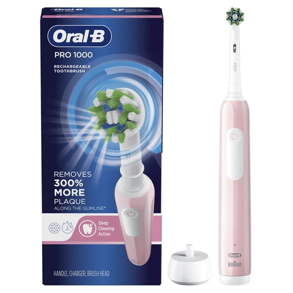 Oral-B Toothbrush, Pro 1000 Rechargeable Electric Toothbrush, Pink, 1 Count, Adults and Children 3+