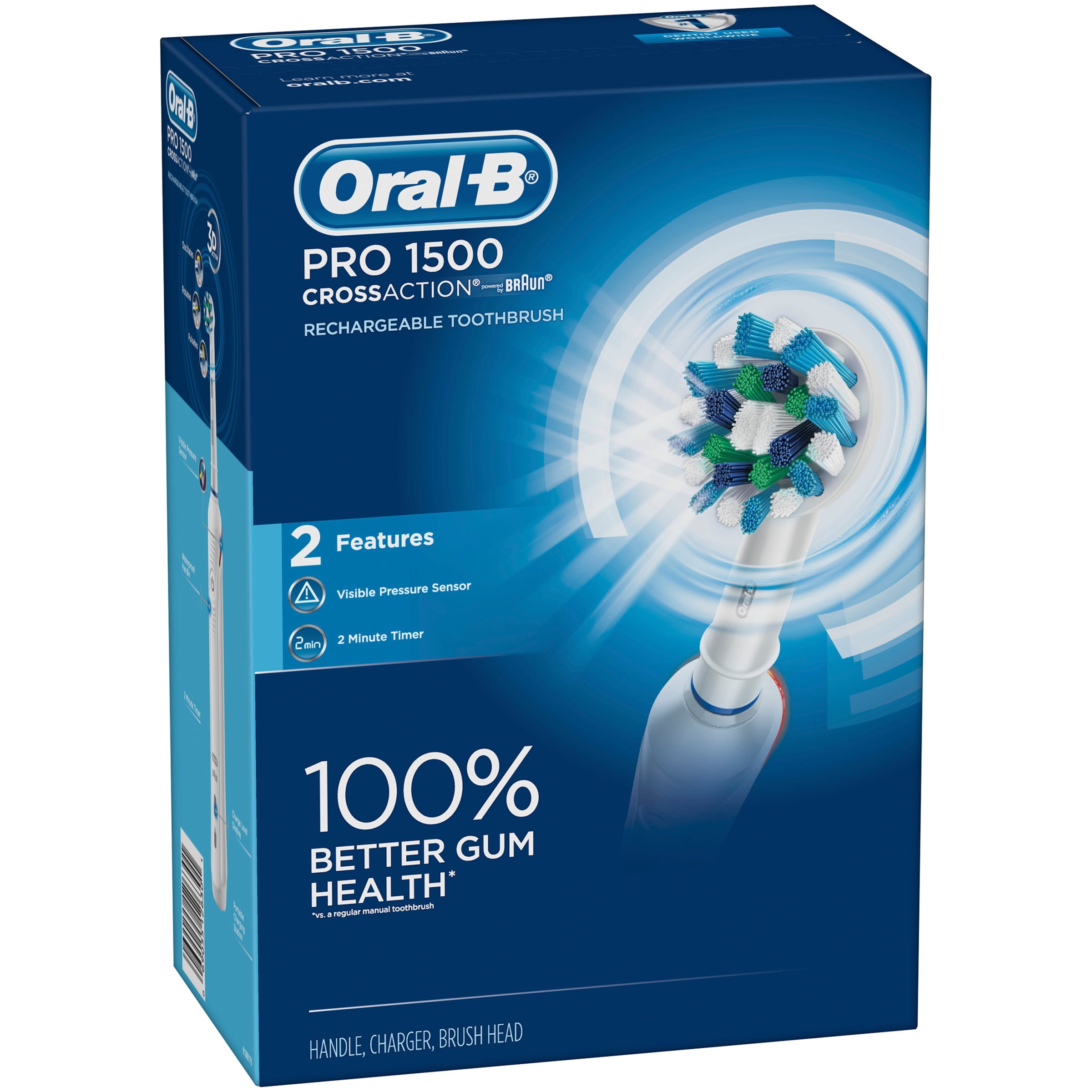 Oral-B Pro 1500 CrossAction Electric Toothbrush, Rechargeable, 360