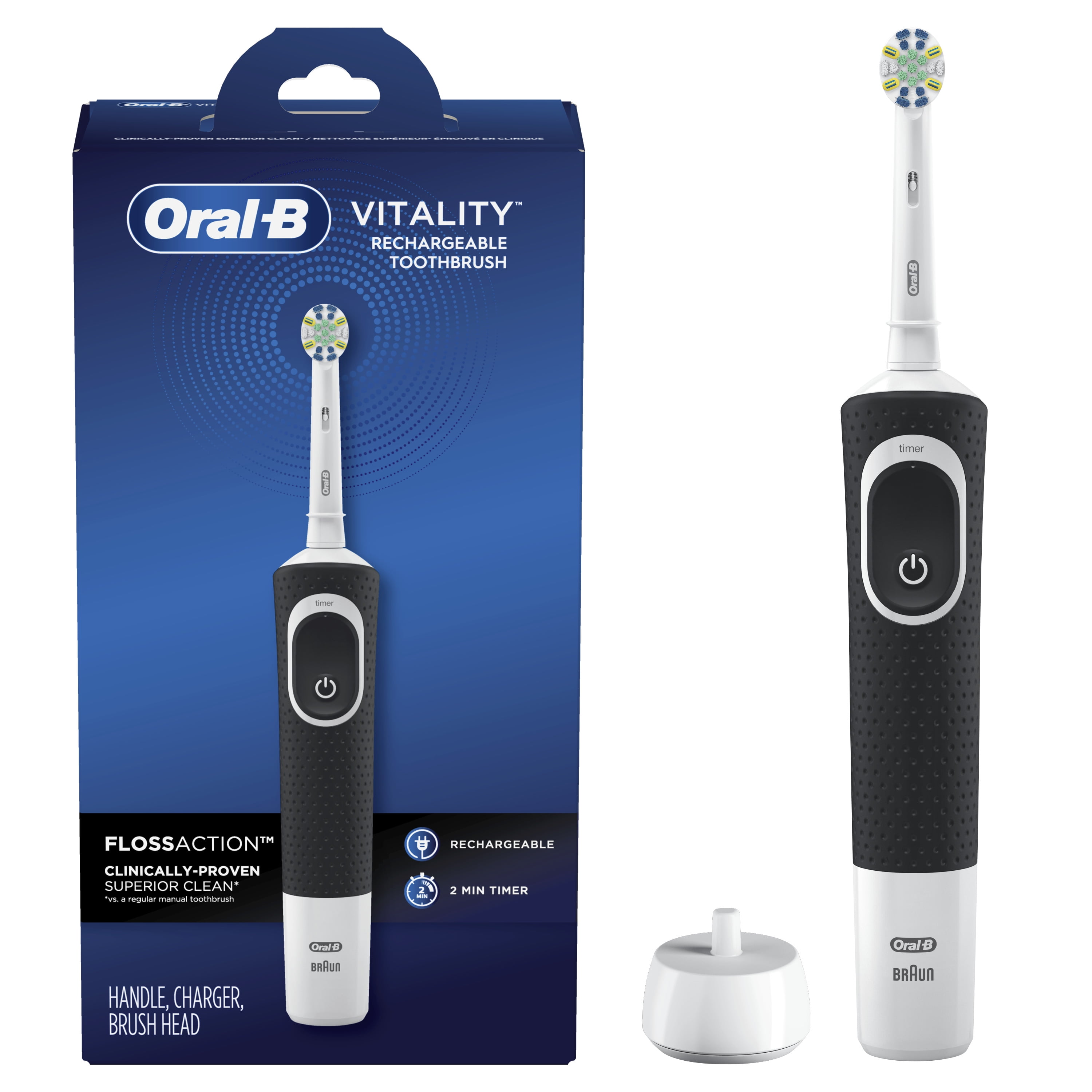 Oral B Vitality Electric Toothbrush Rechargeable OralB Teeth Brush Heads 3D  White Replacement 2 Minutes Timer Precision Clean