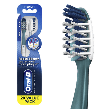 Oral-B Pro Clean Cross Action Toothbrushes, Deep Plaque Removal, Medium, 2 Count, for Adults & Children 3+