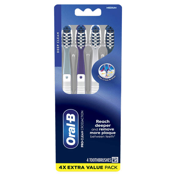 Oral-B Toothbrush Pack, Pro-Health CrossAction Plaque Removal Manual Toothbrush, Medium, 4 Count