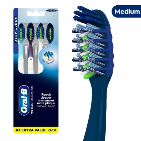 Oral-B Toothbrush, Pro Clean Cross Action, Deep Plaque Removal, Medium, 4 Count