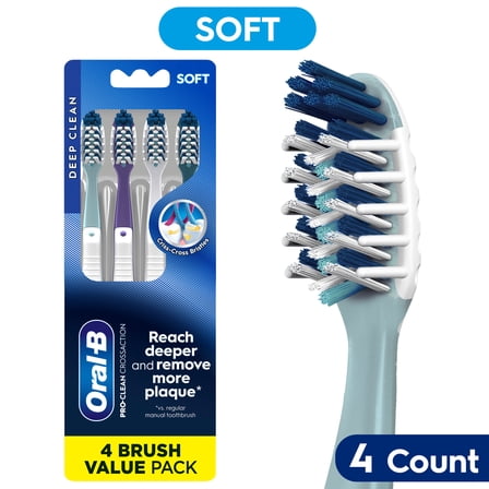 Oral-B Toothbrush Pack, Pro-Health CrossAction Plaque Removal Manual Toothbrush, Soft Bristles, 4 Count