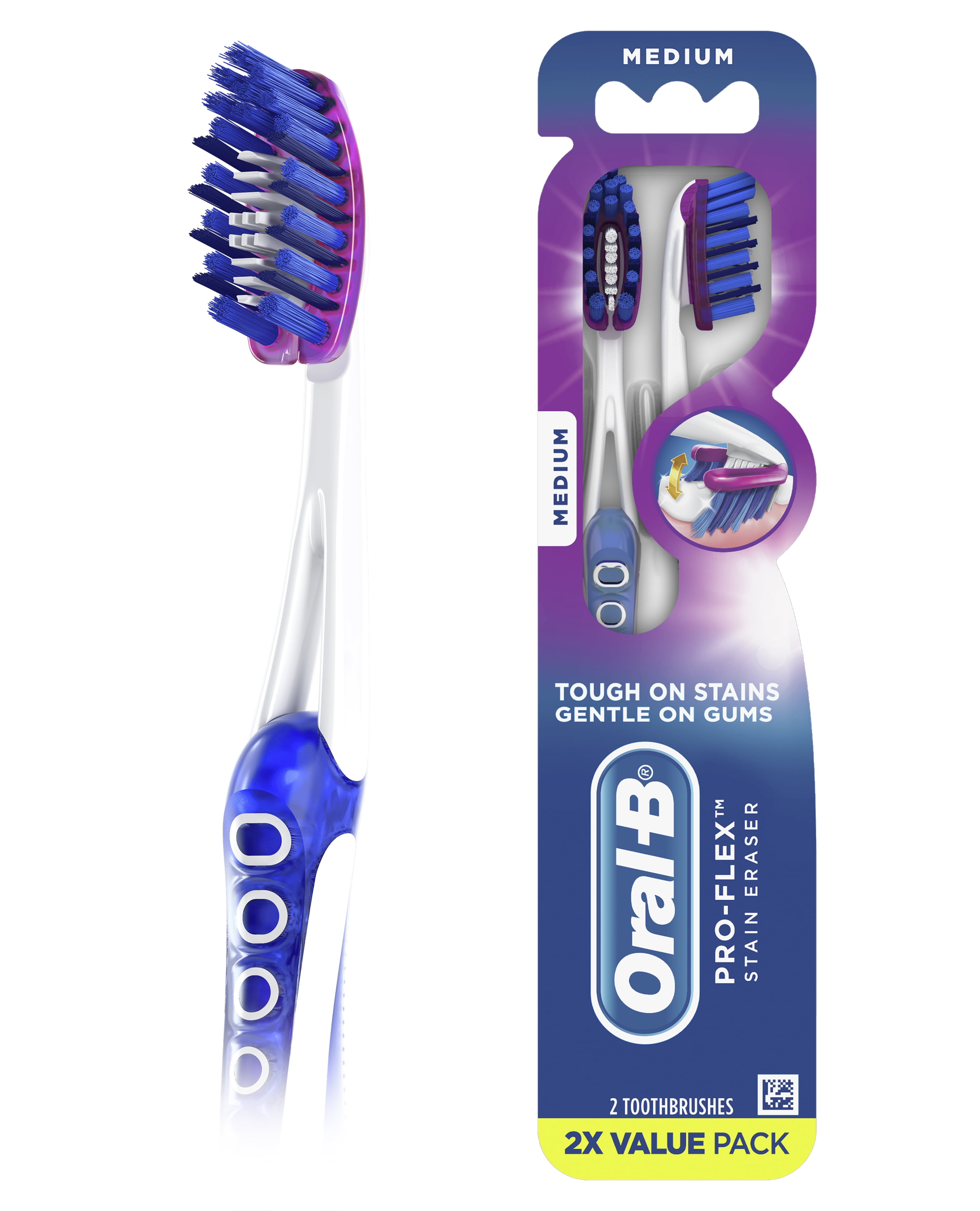 OralB ProFlex Stain Eraser Manual Toothbrush, Medium, 2 Count
