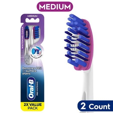 Oral-B Toothbrush Pack, Pro Whitening Manual Toothbrush, Medium Bristles, 2 Count