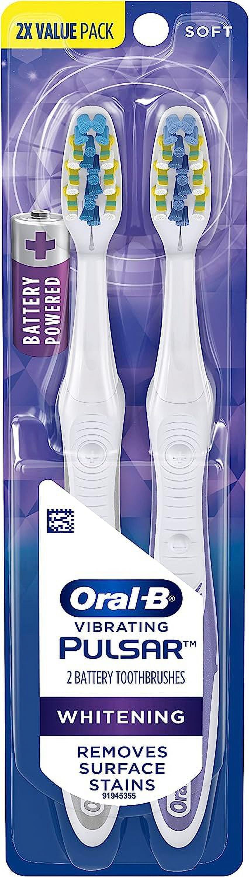 OralB Pulsar 3D White Pulsar Battery Toothbrush, Soft, 2 Count (Colors May Vary)