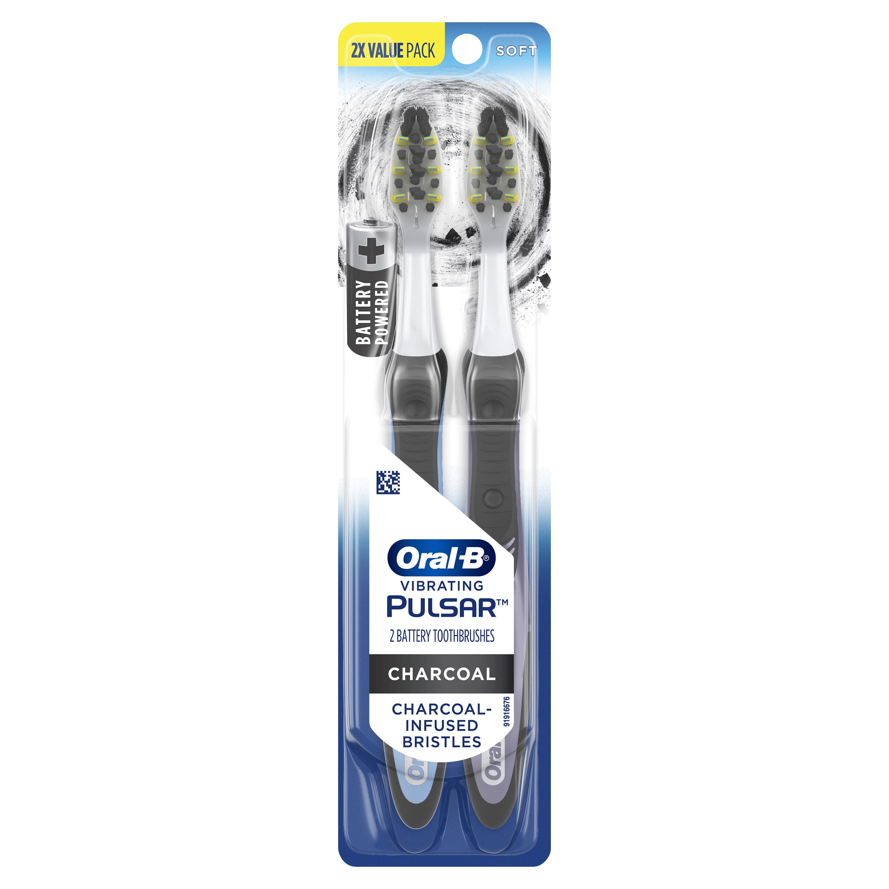 OralB Pulsar Battery Toothbrush with Charcoal Infused Bristles, Soft, 2 Ct, Adults & Children 3