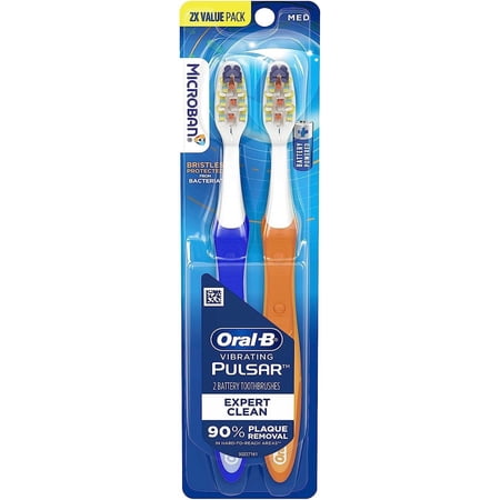 Oral-B Pulsar Expert Clean Battery Toothbrush, Medium, Tooth Brush Pack of 2,Oral Care