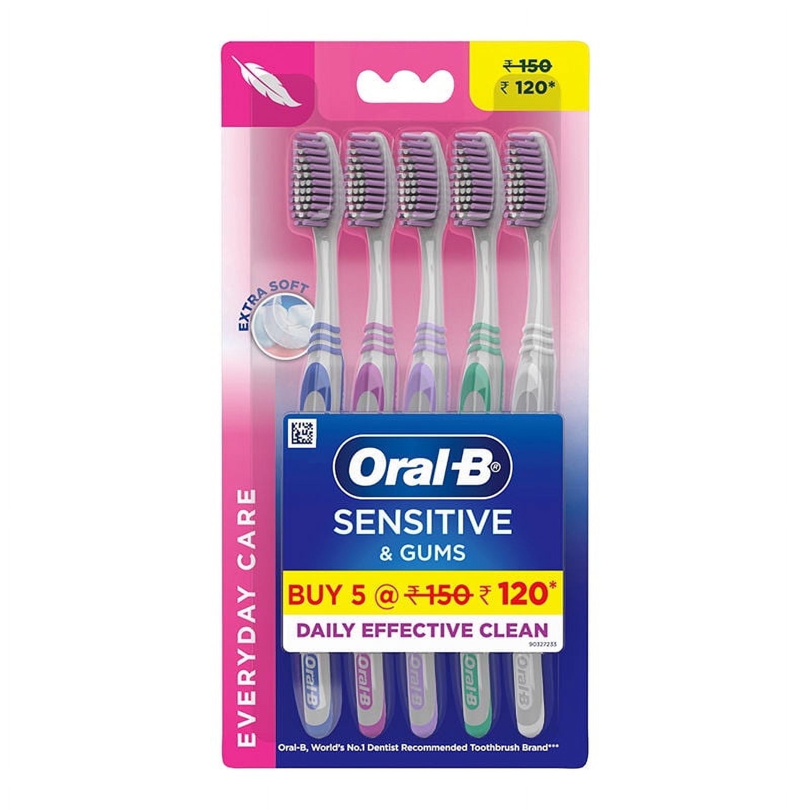 Oral-B Sensitive Care Toothbrush, Extra Soft (Pack of 5) Adult, Manual, Multicolor