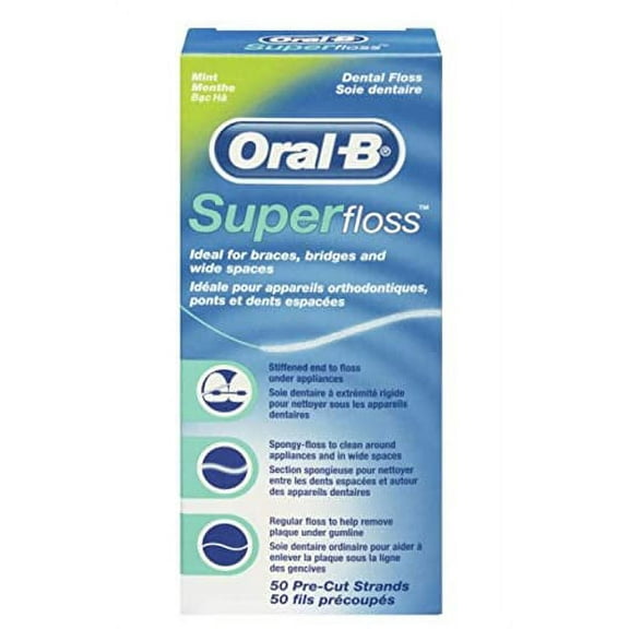 Oral-B Super Floss Mint .. .. Dental Floss for .. Braces .. Bridges - .. 50 Strips .. (Pack .. of 6)