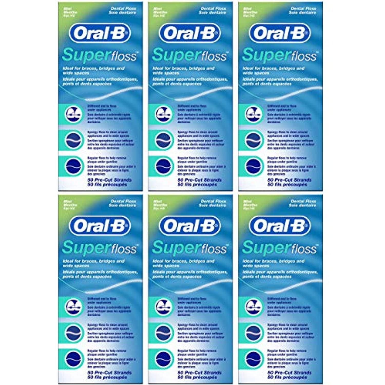 OralB Super Floss Mint Dental Floss For Braces Bridges 50 Strips