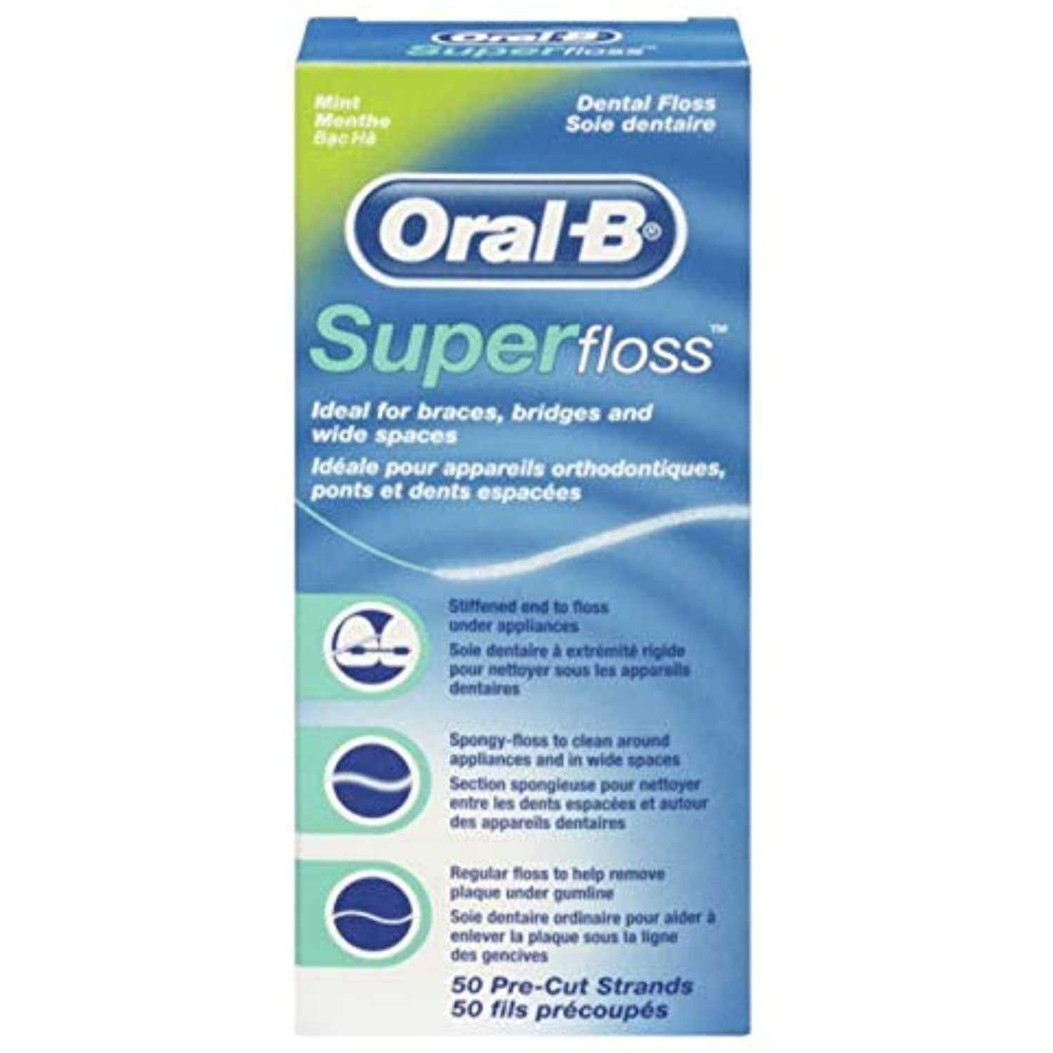 OralB Super Floss Mint Dental Floss For Braces Bridges 50 Strips