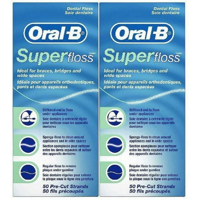 OralB Super Floss Mint Dental Floss for Braces Bridges 50 Strips (2