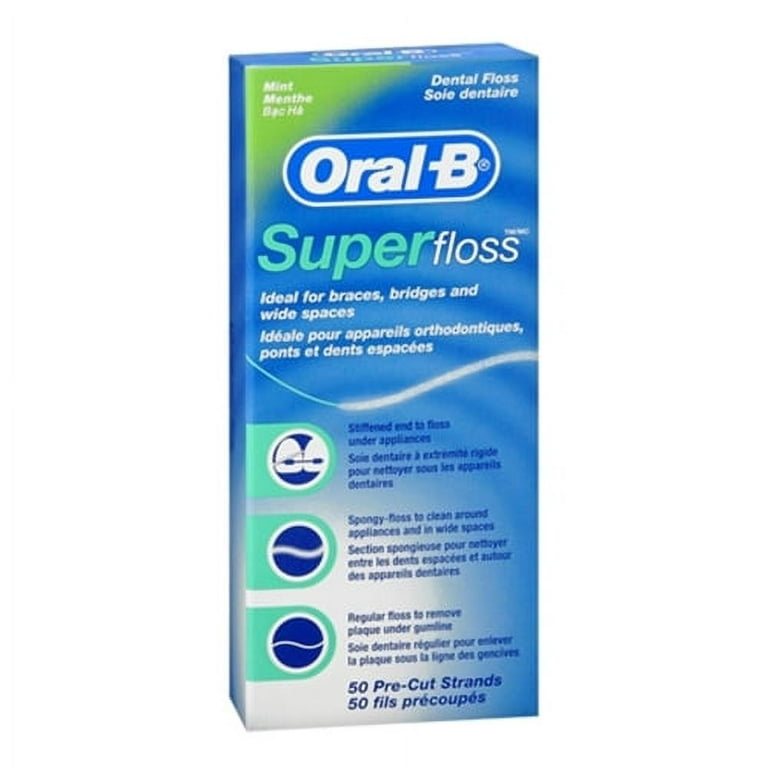 Oral-B Super Floss Pre-Cut Dental Floss Strands, Mint, 50 ct, 3 Pack