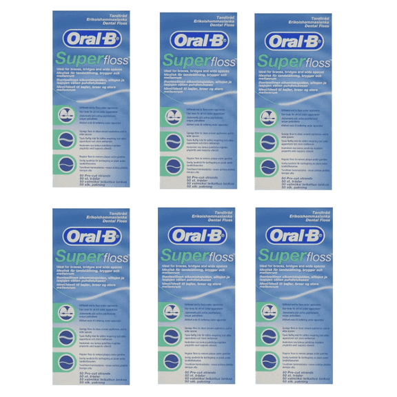 Oral-B Superfloss Dental Floss Pre-Cut Strands, Mint - 50 Ea, 6 Pack