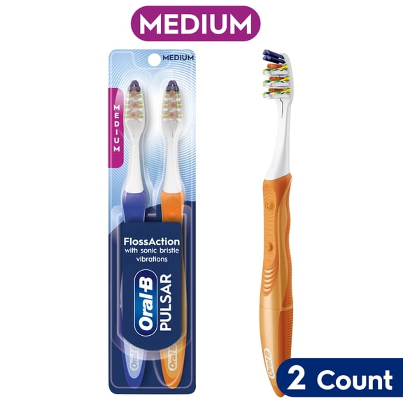 Oral-B Toothbrush Pack, Expert Clean Pulsar Battery Powered Toothbrush, Medium, 2 Count